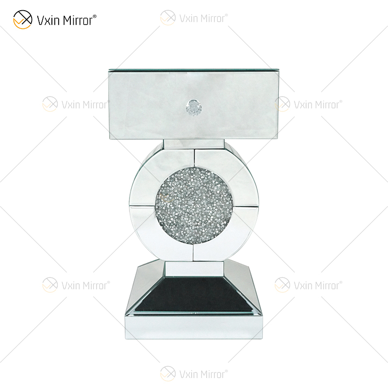 Factory Supply Vxin End Table WXF-157 Silver Crushed Diamond Mirror Side Table with Drawer