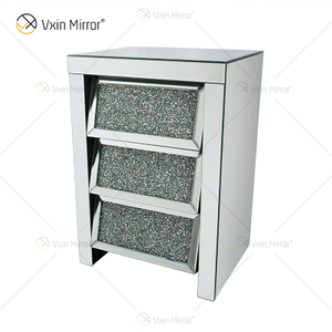 Vxin Mirror WXF-116 Silver Crystal Nightstand Bevel Mirrored Bedside Table With 3 Drawer for Bedroom
