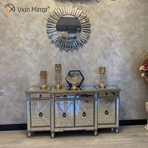 WXF-027-1 Champagne Silver Home Decor Mirored Cupboard Cabinet With Muti Drawers