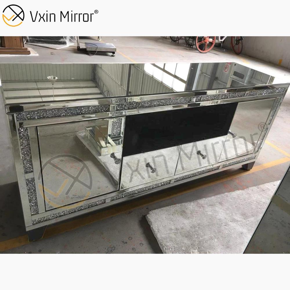 Vxin Mirror Furniture Modern Crushed Diamond Silver Mirror Fireplce TV Stands with 2 Door