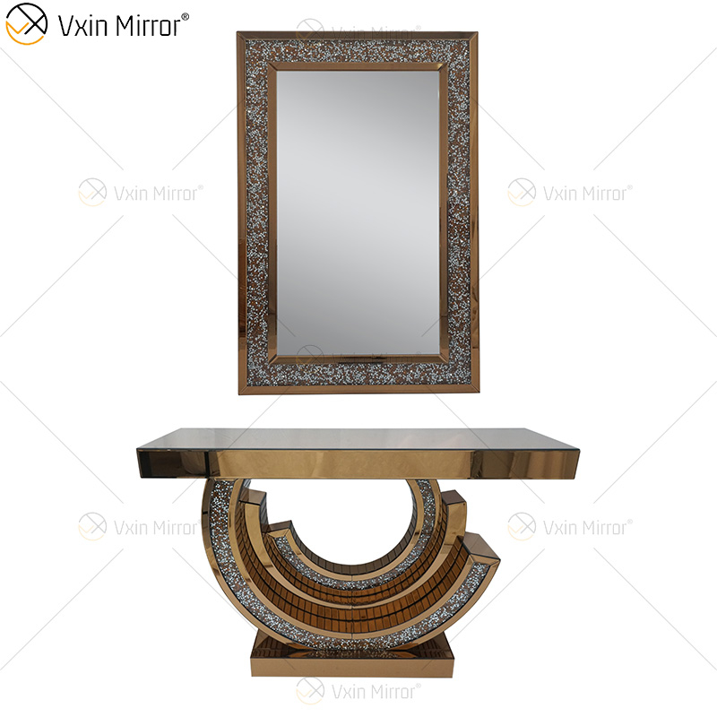 Original Factory Sparkly Crushed Diamond 3C Mirrored Console Table with Mirror Living Room Furniture