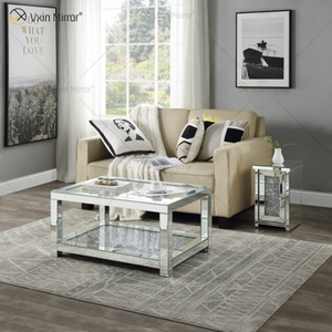 Vxin Sparkling Crushed Diamond Mirrored Coffee Table Silver Covered with Diamonds for Living Room