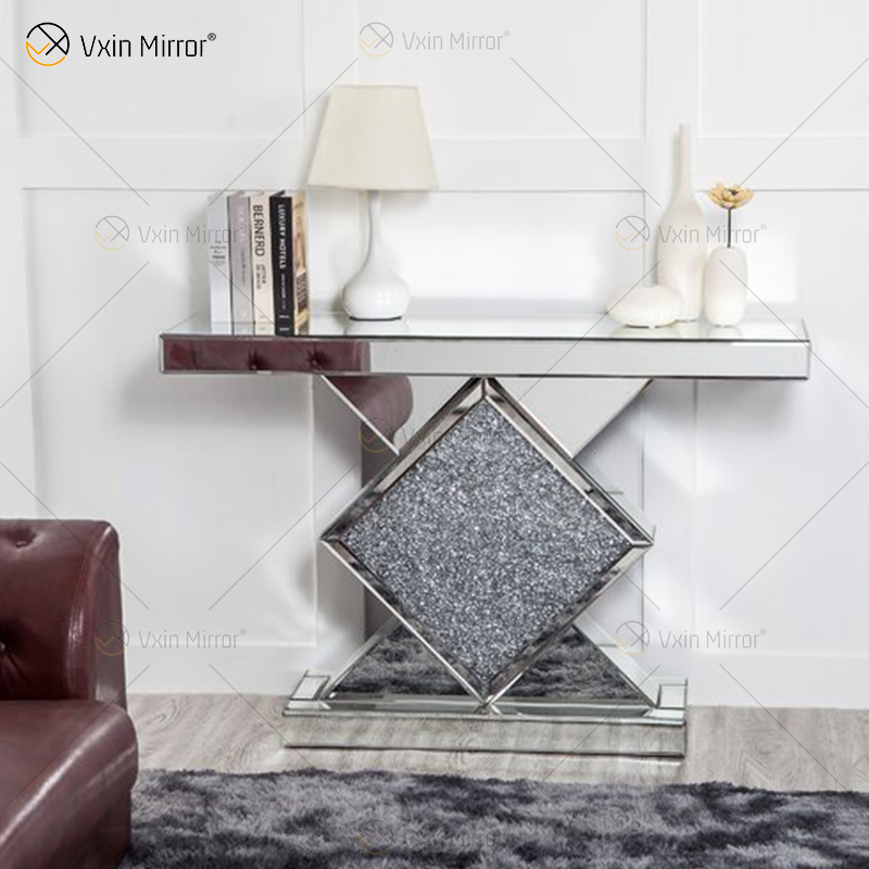Wholesale Mirrored Console Table Crushed Diamond Crystal Hallway Entryway Table Console