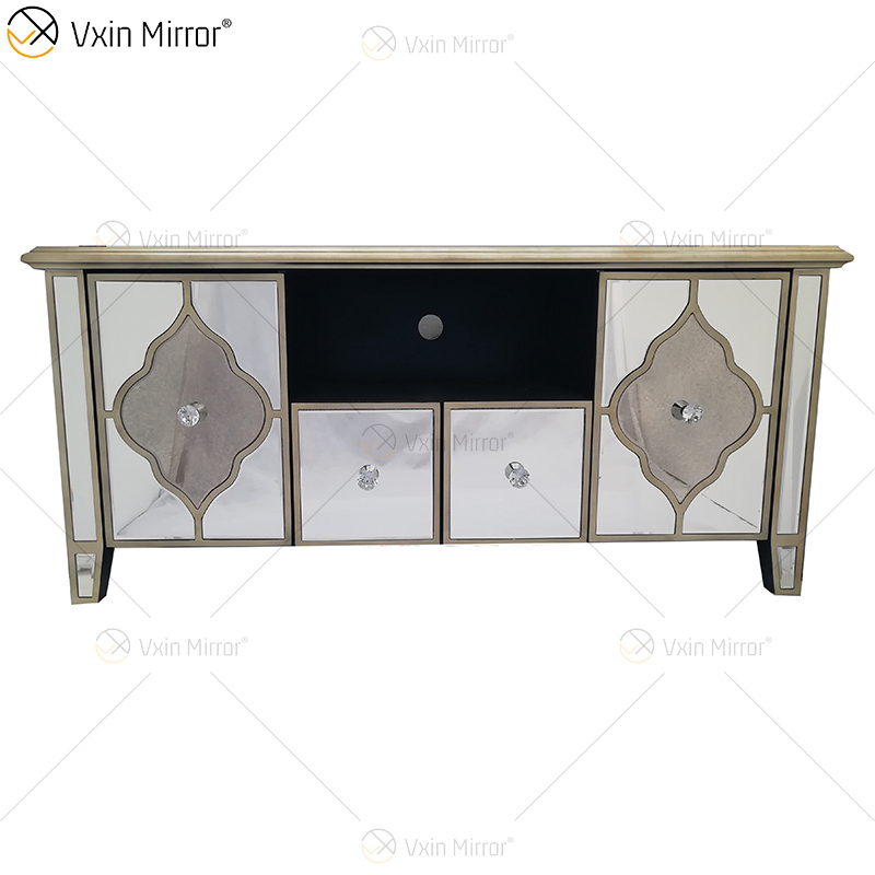 Ornate Berlin Furniture WXF-680 Anti Champagne Gold TV Stands Cabinet With 2 Drawers & Doors