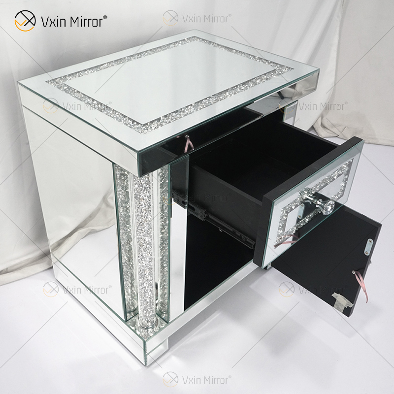 Vxin Mirror WXWF-144 Mirrored Furniture Nightstand Mirrored Bedside Table Cabinet Bedside Table with 2 Drawers
