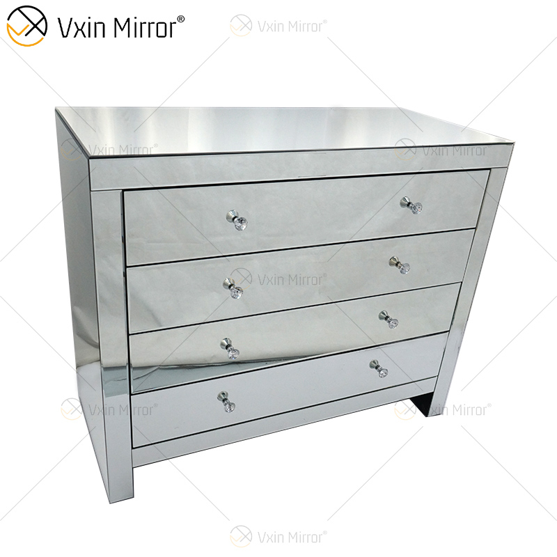 Glass Decor WXF-243 Silver Modern Mirored Cupboard Cabinet With Muti Drawers