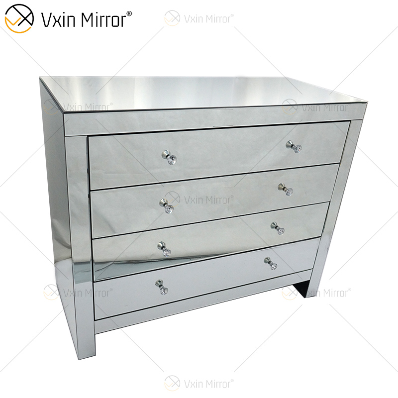 Glass Decor WXF-243 Silver Modern Mirored Cupboard Cabinet With Muti Drawers