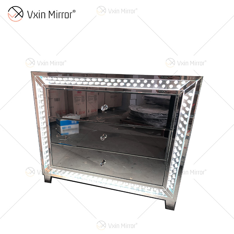 WXF-2140 LED Octagonal Beads Simple Fashion Three Drawersr LED Cabinet Match LED Mirror Custom Plug