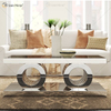 Vxin 3D Sparkling Simple Modern Glass Coffee Table Geometry Mirrored Coffee Table Silver Covered for Living Room