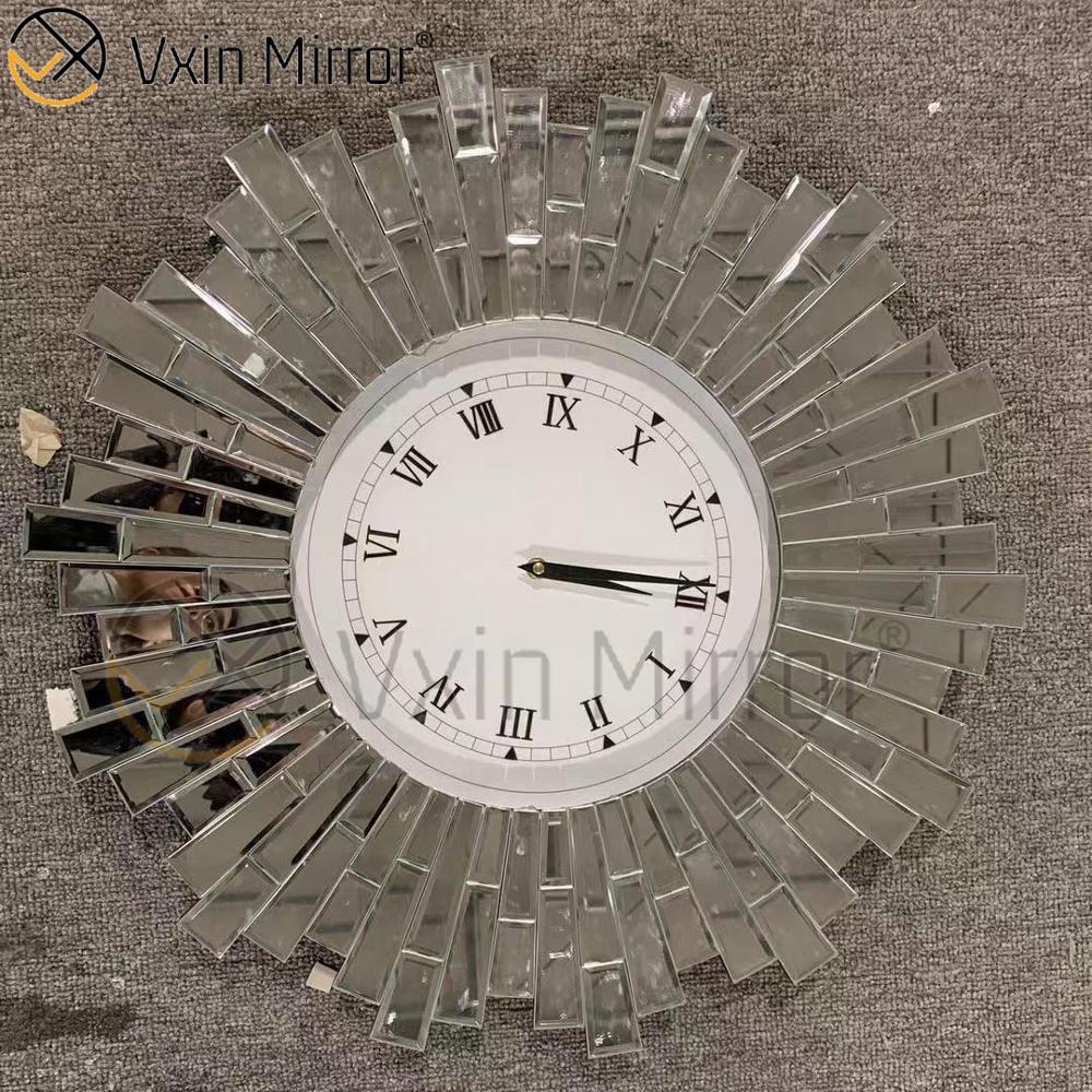 Anti Dropping Package Vxin WXMC-008 Modern Silver Crystal Mirrored Wall Clock