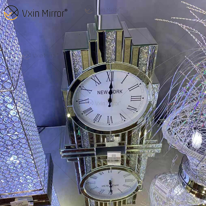 Factory New Design WXMC- Crystal Silver Mirror Rectangle Table Clock