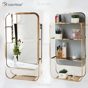 Vxin Factory Supply Silver Wall Decor Silver Metal Rack Storage Rack Mirror Rectangle Wall Shelf