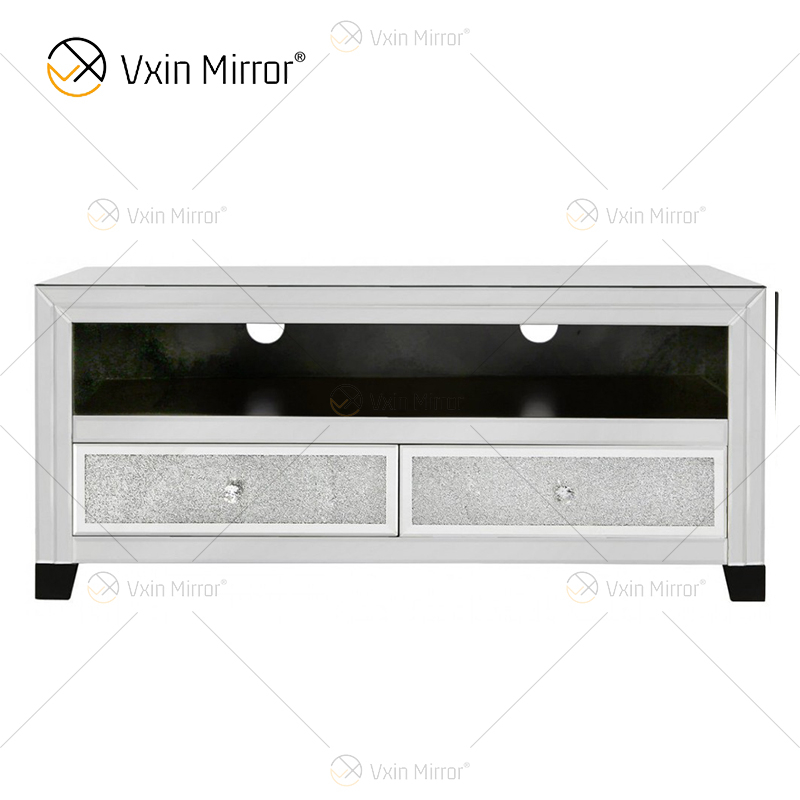 Vxin Mirror Furniture Silver TV Cabinet Stands with Crushed Diamond 2 Drawers