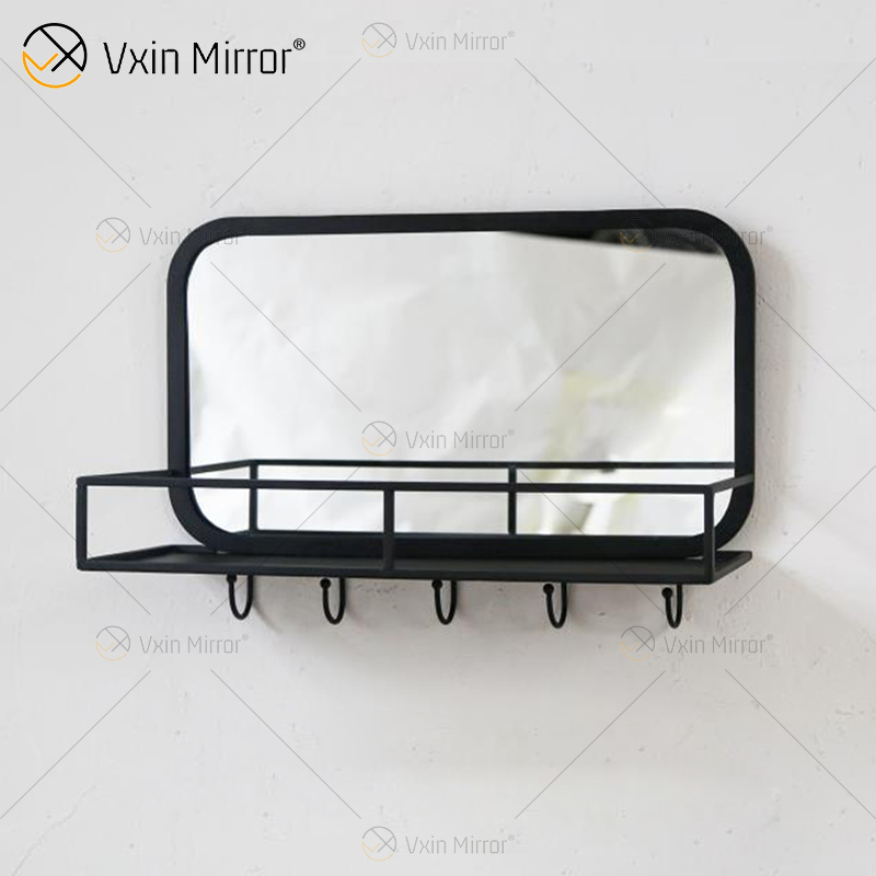 Vxin Factory Supply Silver Wall Decor Silver Metal Rack Storage Rack Mirror Rectangle Wall Shelf