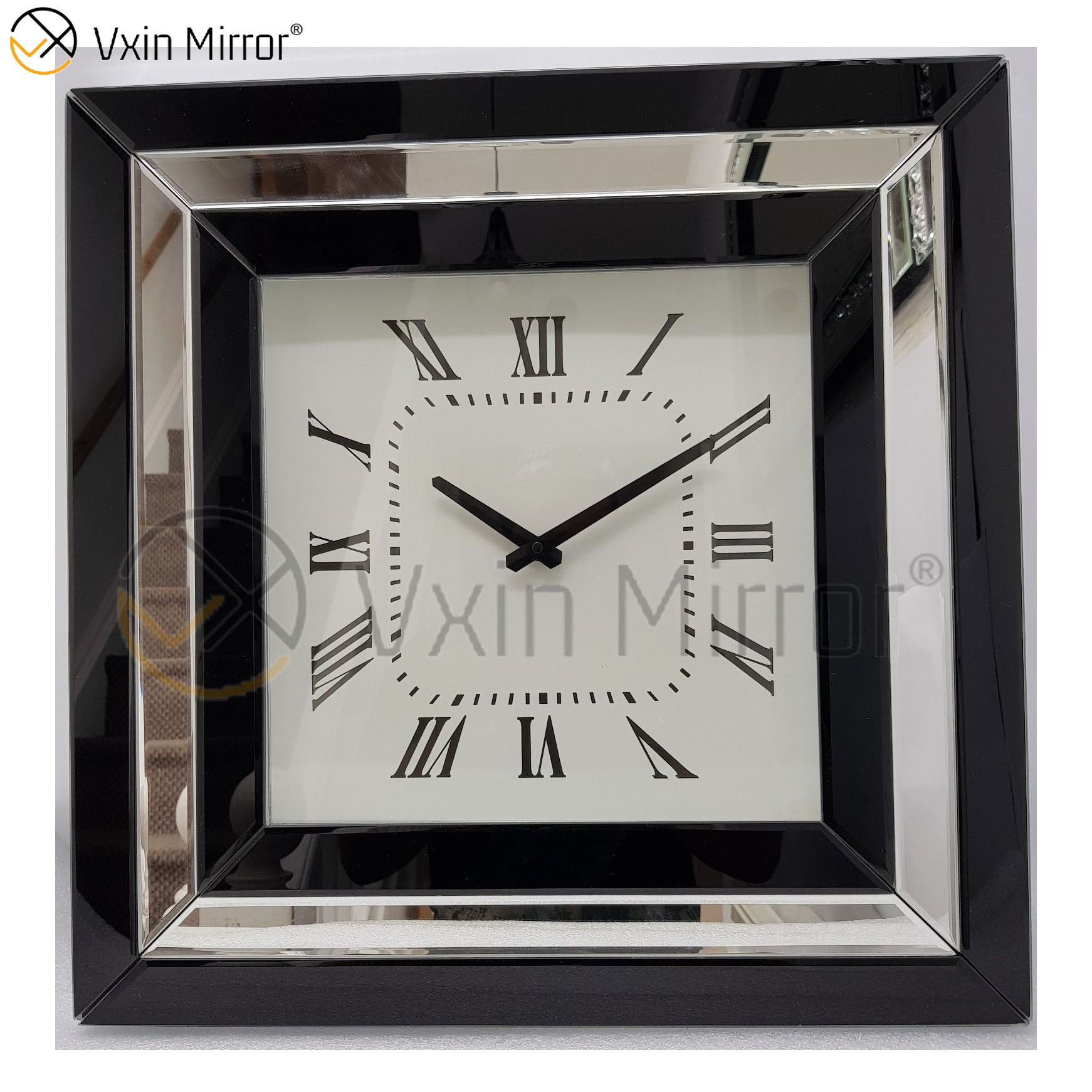Wholesales China Supply Silver Mirror Square Wall Clock