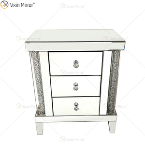 WXF-275 Mirrored Bedside Tables Cabinet 3 Drawers Mirror Nightstand Side Table with Glass