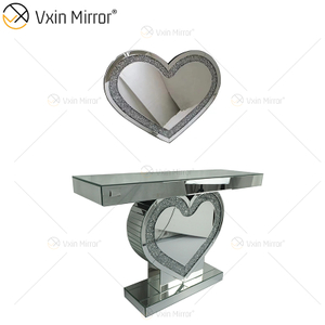 Vxin Mirror Factory Supply Silver Crystal Heart Design Console Table with Mirror Hallway for Living Room Furniture