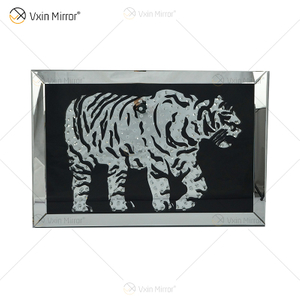 VXin WXMA-22 Home Decor Glass Frame Mirrored Tiger Wall Art Crystal Porcelain Painting Mirror Wall Art
