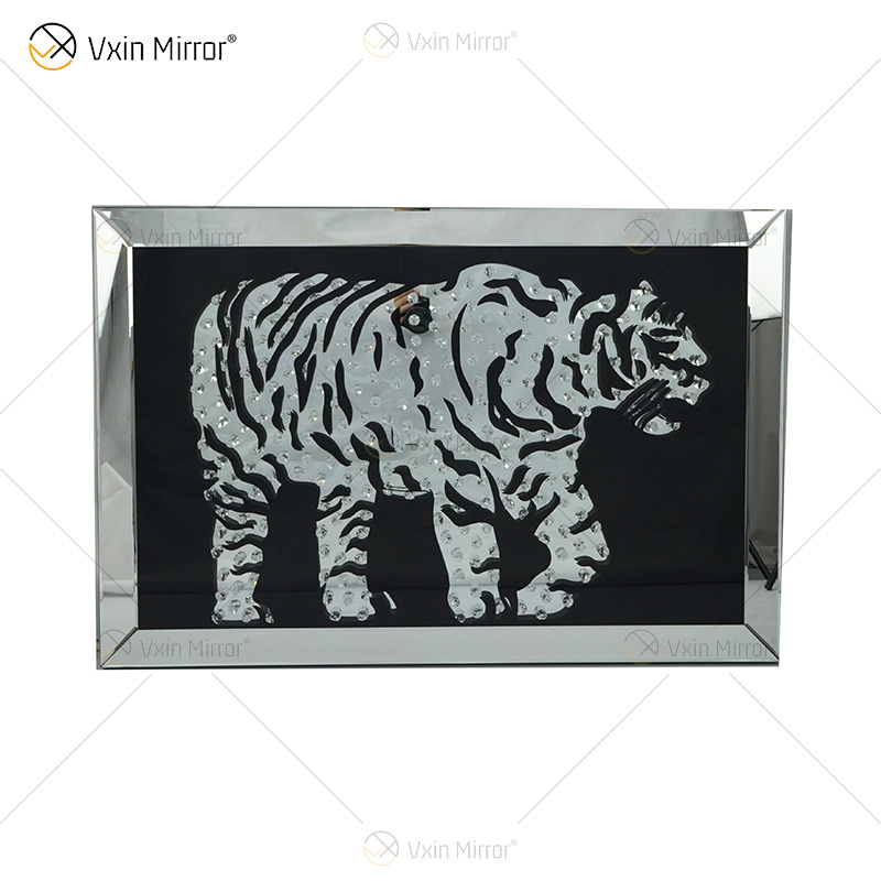 VXin WXMA-22 Home Decor Glass Frame Mirrored Tiger Wall Art Crystal Porcelain Painting Mirror Wall Art