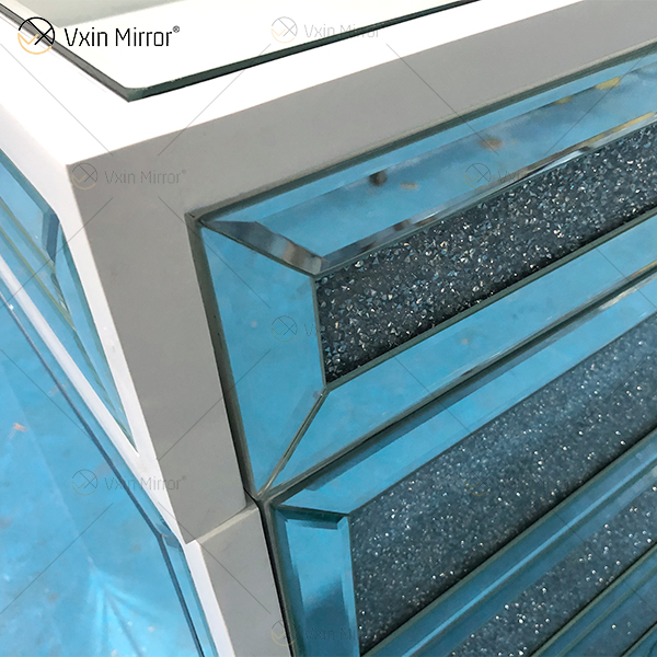WXF-276 Modern White Glass Modern Minimalist Dressing Table with Diamond with 11 Rebound Drawers with Transparent Glass on Top