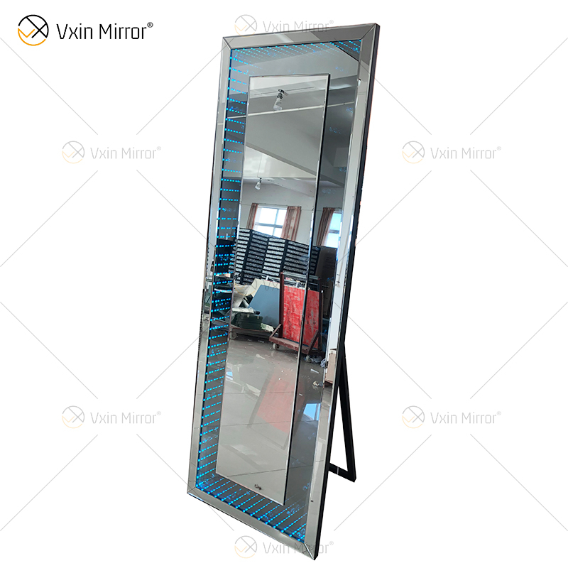 WXM-1539 Colorful Tunnel Lights with Diamonds LED Mirror Floor Standing Mirror with Bracket Blue-tooth Sound Control Ligh