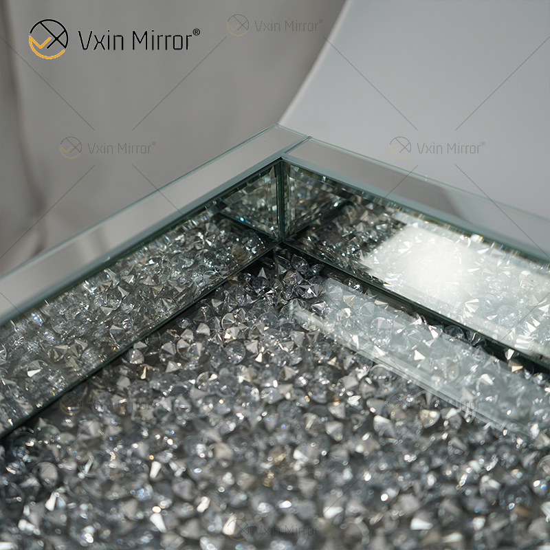 Hot Sale WXMT-019 Modern HomeDecor Silver Crushed Diamond Glass Square Mirror Trays