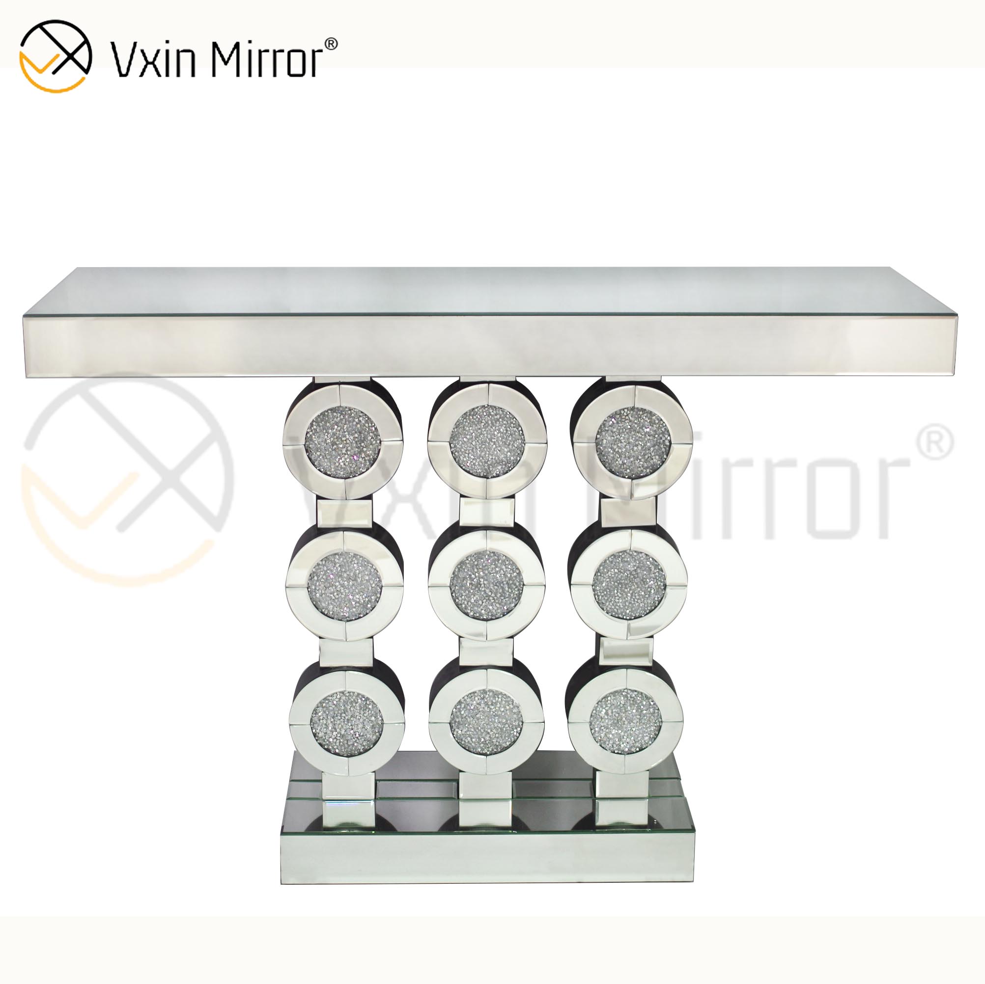 Low Price Vxin Modern Round Crushed Diamond Glass Console Table Mirror Funiture
