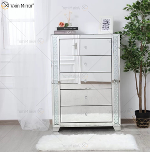 Vxin Crystal Decor WXF-746 Silver Tallboy Crystal Bedside Table with Five Drawers for Bedroom