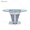 2020 New Design WXF-100 Crushed Diamond Round Silver Dining Table with Toughened Glass Table Top