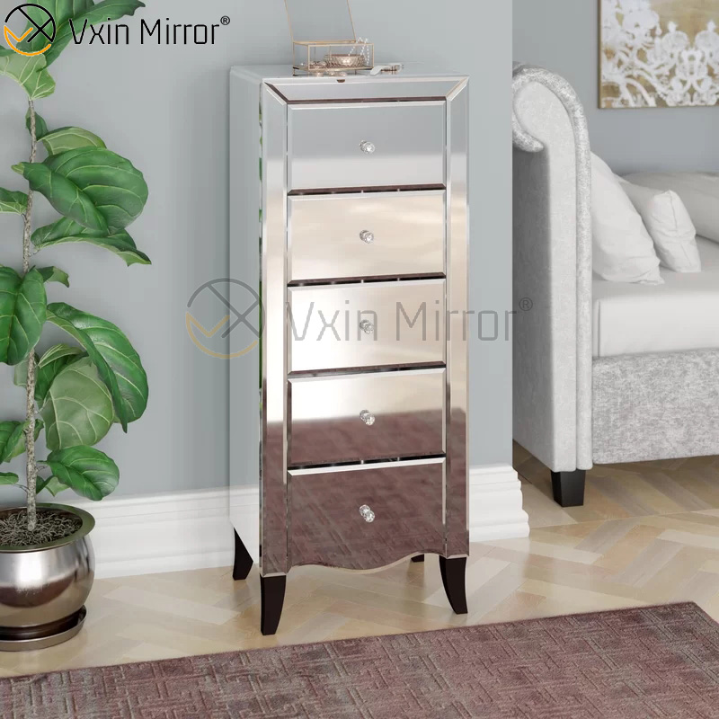 Vxin WXF-007 Elegant Living Room Silver Glass Crystal Nightstand Side Table Mirrored Bedside Table