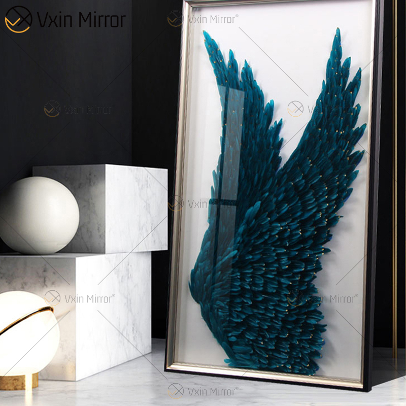 Modern Decorative Picture of Round Feather WXPP-69 3D Angel Feather Wings Decor Paintings on The Wall for Living Room Framed