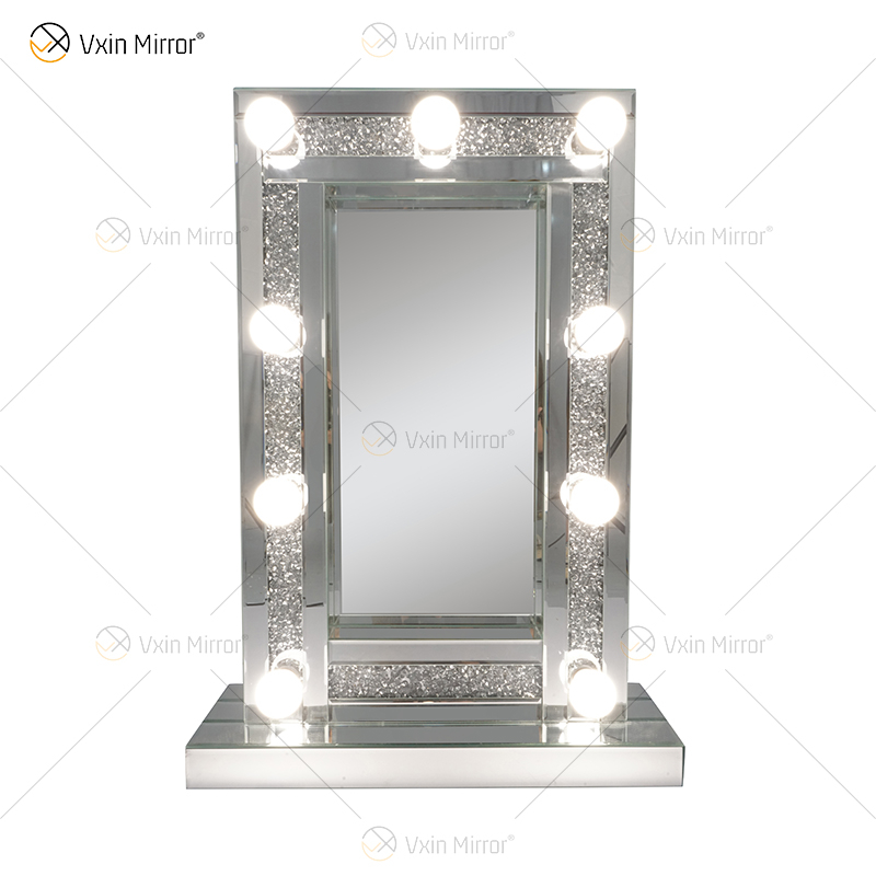 CRYSTAL SPARKLE DIAMOND CRUSH MIRRORED BEVELLED HOLLYWOOD MIRROR 9 BULB MAKE UP DRESSING TABLE WXDL-176