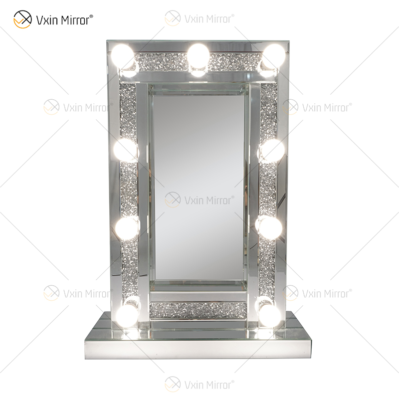 CRYSTAL SPARKLE DIAMOND CRUSH MIRRORED BEVELLED HOLLYWOOD MIRROR 9 BULB MAKE UP DRESSING TABLE WXDL-176
