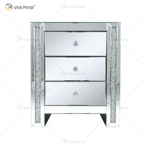 Vxin Mirror WXWF-718 Modern 3 Drawers Mirrored Bedside Table Nightstand