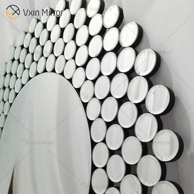 Modern Simplicity Round Silver WXM-2239 Geometric Shape Full Size Decorative Wall Glass Mirror