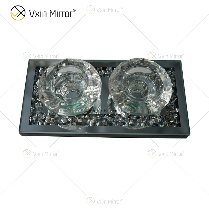 Customizable Name Modern Elegant WXCH-002 Silver Glass Crushed Diamond Candle Holder