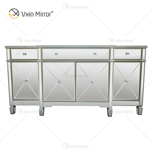 Luxury WXF-027 Champagne Silver Home Decor Mirored Cupboard Cabinet With Muti Drawers