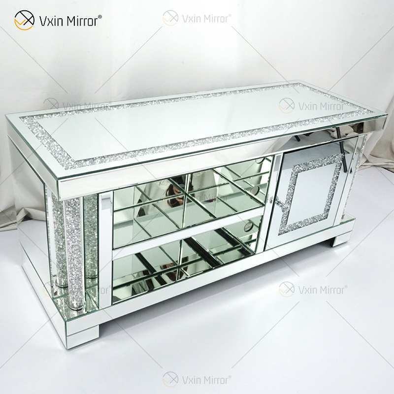 Mirrored Furniture Living Room Modern European WXF-162 Latest Design Glass Tv Stands with Diamond