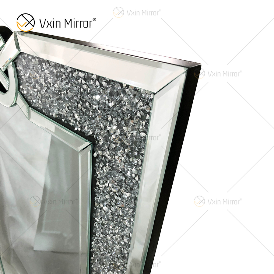 Rectangle VXin WXM-1760 Wall Decor Silver Crushed Diamond Wall Hanging Mirror