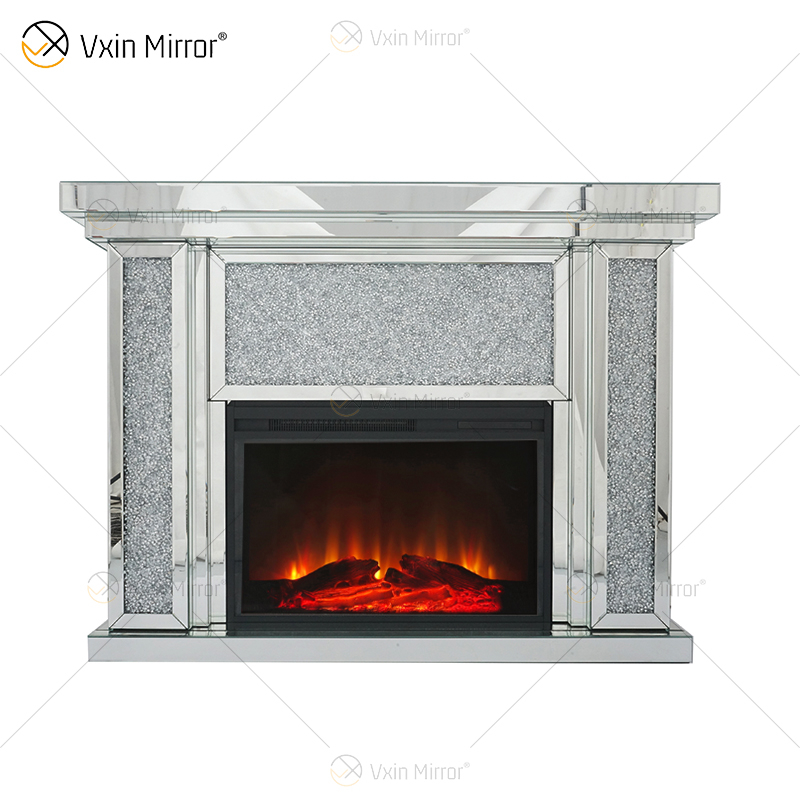 Hot Sale WXWF-1108 Silver Crushed Diamond Crystal Mirror Fireplace Mantel Home Decor with Electric Fire Inserts Mirror Fireplace