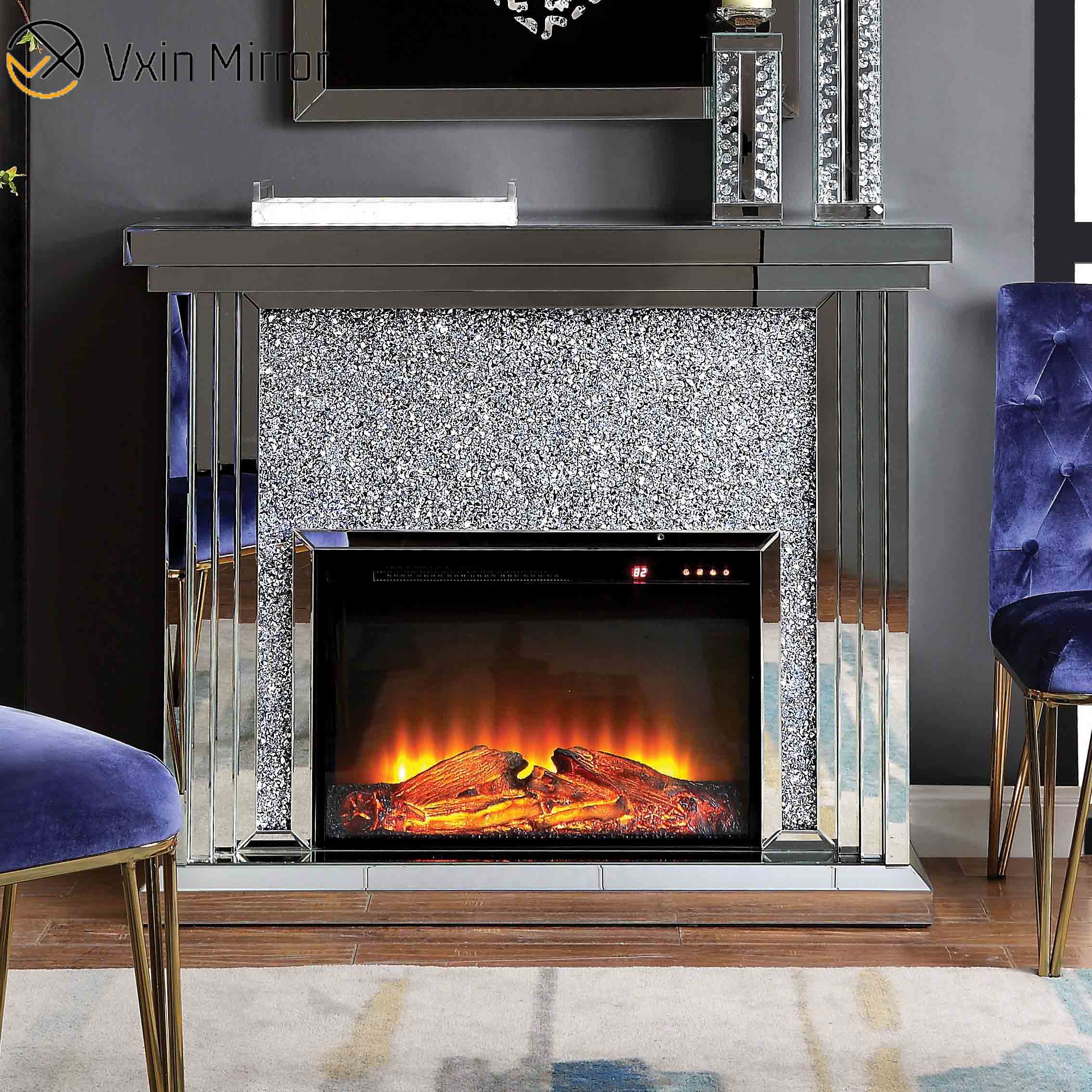 Home Decor Crushed Diamond Modern Mirror Fireplace
