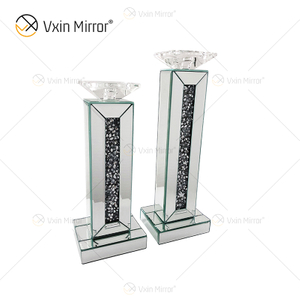 Customizable Name Modern Elegant WXP-002 Silver Crushed Diamond Mirrorr Candle Holder