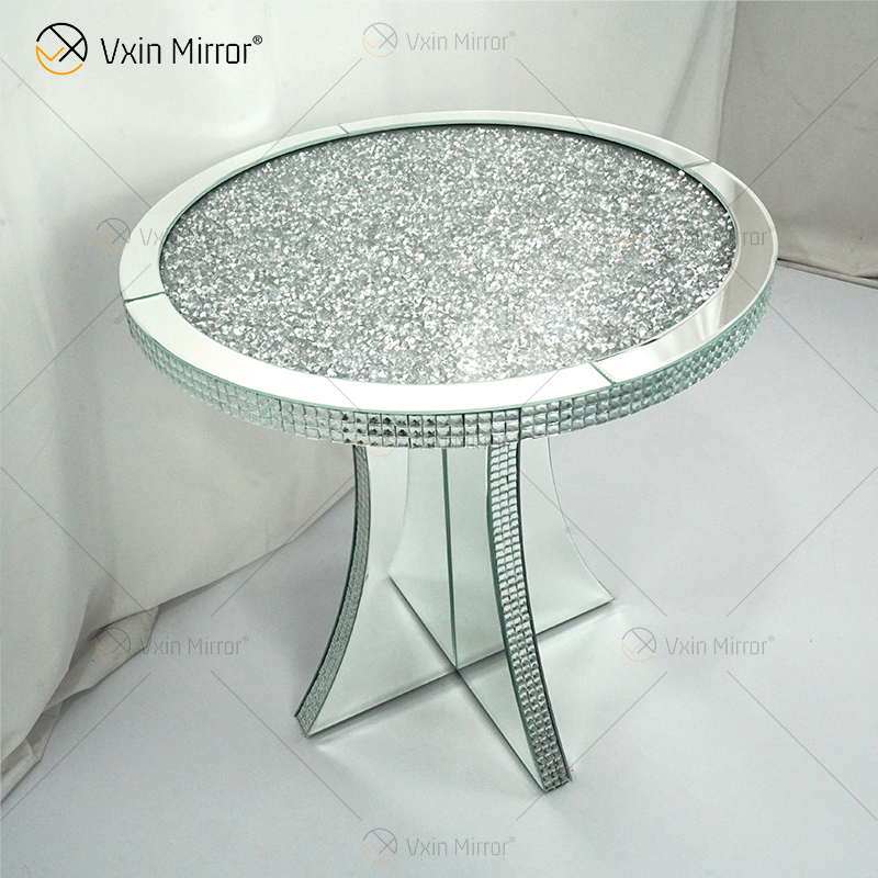 Luxury Hallway Crushed Diamond Crystal Mirror Cabinet Round Silver Mirrored Bedside Table Sofas Coffee Table Furniture WXF-145