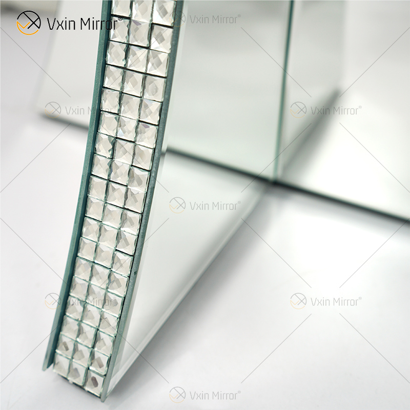 Luxury Hallway Crushed Diamond Crystal Mirror Cabinet Round Silver Mirrored Bedside Table Sofas Coffee Table Furniture WXF-145