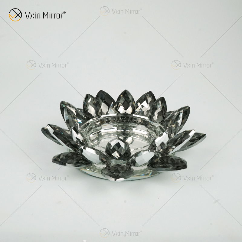 Factory Supply Vxin Mirror Flower VX-07 Silver Candlestick Lotus Crystal Candle Holder