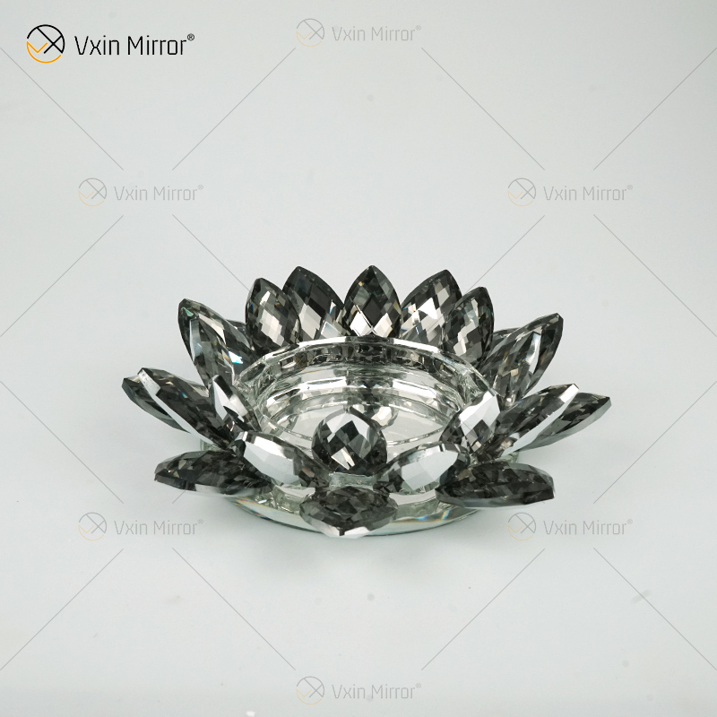 Factory Supply Vxin Mirror Flower VX-07 Silver Candlestick Lotus Crystal Candle Holder
