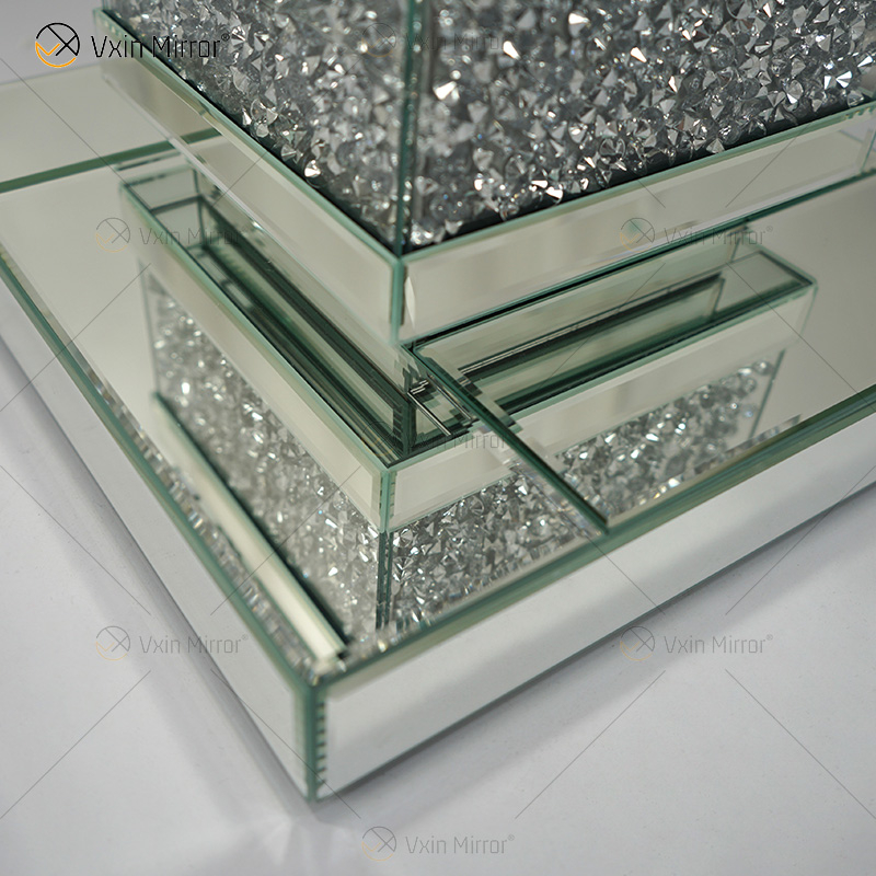 Vxin Elegant WXF-135 Home Decor Crushed Diamond End Table Silver Mirror Furniture Side Table