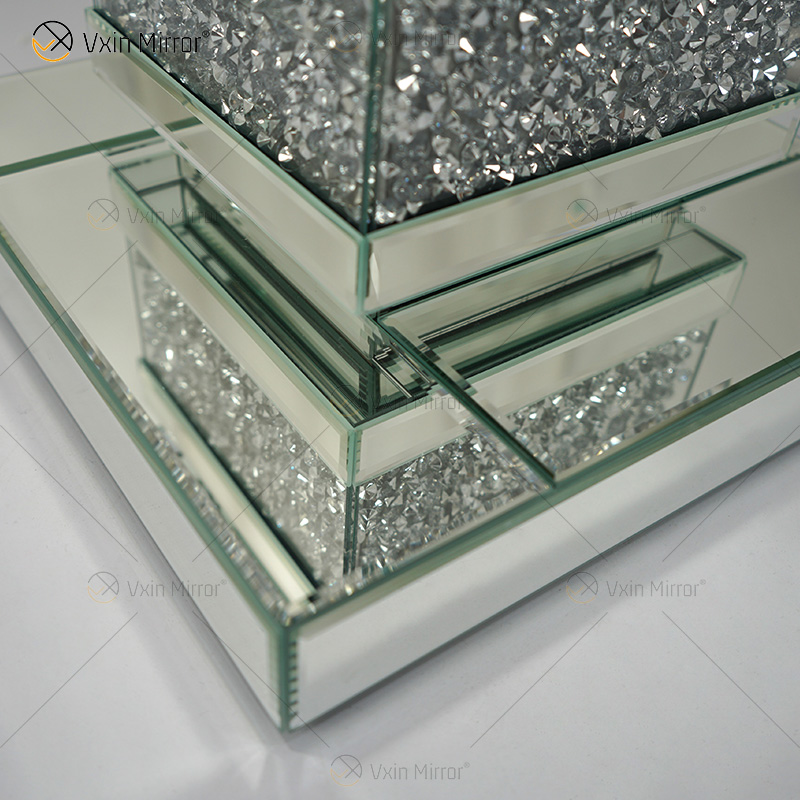 Vxin Elegant WXF-135 Home Decor Crushed Diamond End Table Silver Mirror Furniture Side Table