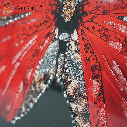 Homehold Decoration Red Butterfly Crystal Glass Wall Art