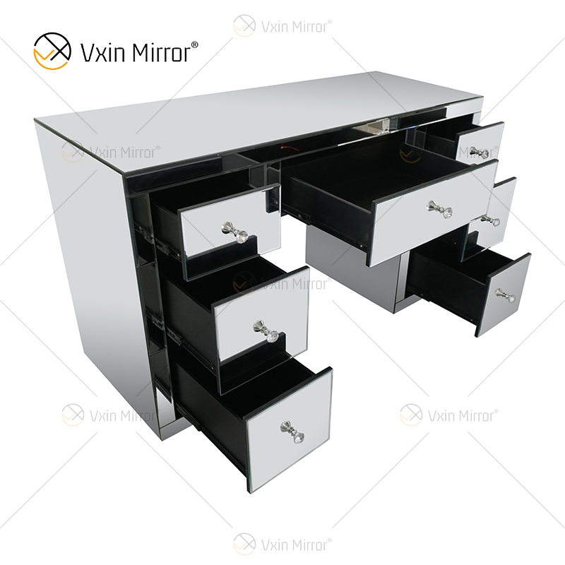 Factory Supply WXF-125 Modern Silver Mirrored Corner Dressing Table Chest Of Drawers